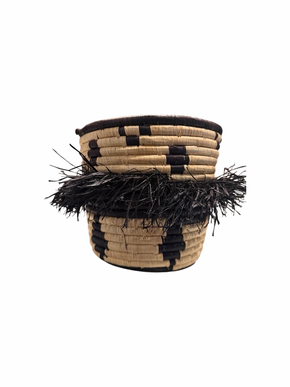 Handwoven Black & Natural Fiber Basket Fringe | Boho Inspired Decor